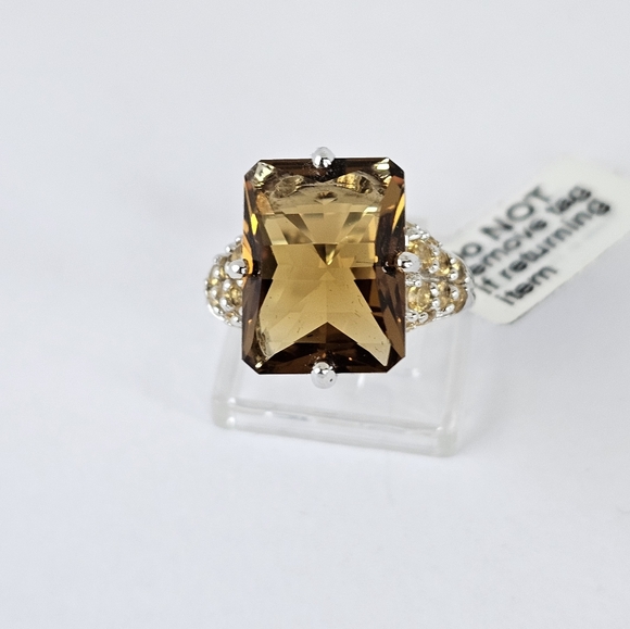 Genuine Cognac Quartz & Citrine Ring Rhodium Sterling Silver Size 7! NWT - Picture 1 of 8